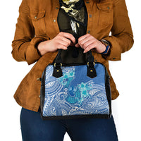 Hawaii Discoverers Day Shoulder Handbag Polynesian Fish Hook With Hibiscus Blue