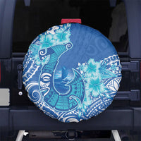 Hawaii Discoverers Day Spare Tire Cover Polynesian Fish Hook With Hibiscus Blue LT05 No hole Blue - Polynesian Pride