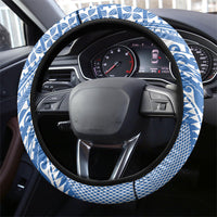 Hawaii Discoverers Day Steering Wheel Cover Polynesian Fish Hook With Hibiscus Blue LT05 - Polynesian Pride