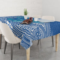 Hawaii Discoverers Day Tablecloth Polynesian Fish Hook With Hibiscus Blue