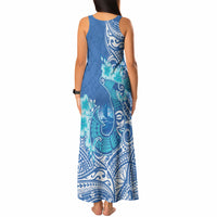 Hawaii Discoverers Day Tank Maxi Dress Polynesian Fish Hook With Hibiscus Blue LT05 - Polynesian Pride