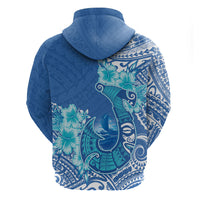 Hawaii Discoverers Day Zip Hoodie Polynesian Fish Hook With Hibiscus Blue LT05 - Polynesian Pride