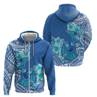 Hawaii Discoverers Day Zip Hoodie Polynesian Fish Hook With Hibiscus Blue LT05 - Polynesian Pride