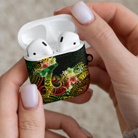 Hawaii Discoverers Day AirPods Case Polynesian Fish Hook With Hibiscus Reggae