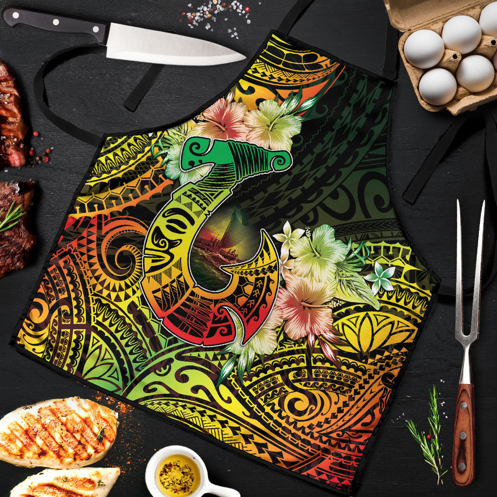Hawaii Discoverers Day Apron Polynesian Fish Hook With Hibiscus Reggae