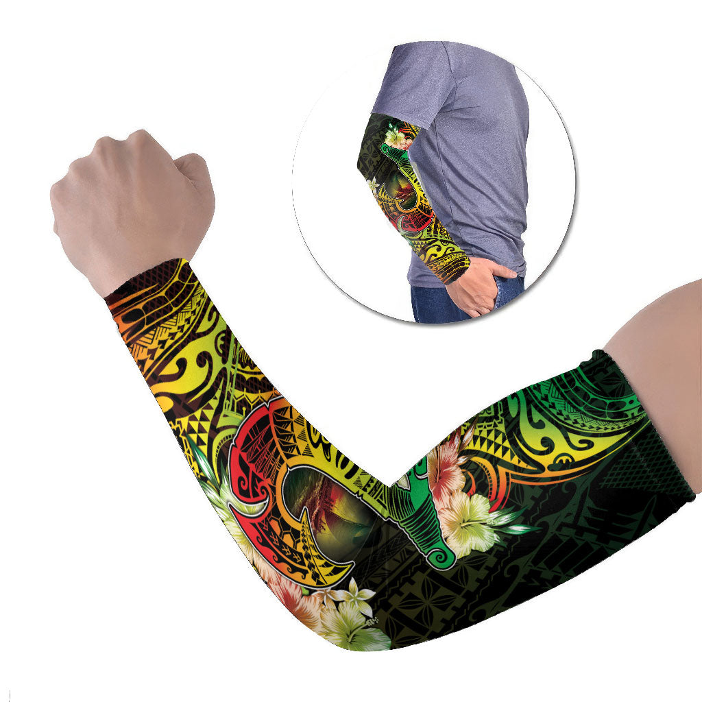 Hawaii Discoverers Day Arm Sleeves Polynesian Fish Hook With Hibiscus Reggae LT05 Set of 2 Reggae - Polynesian Pride
