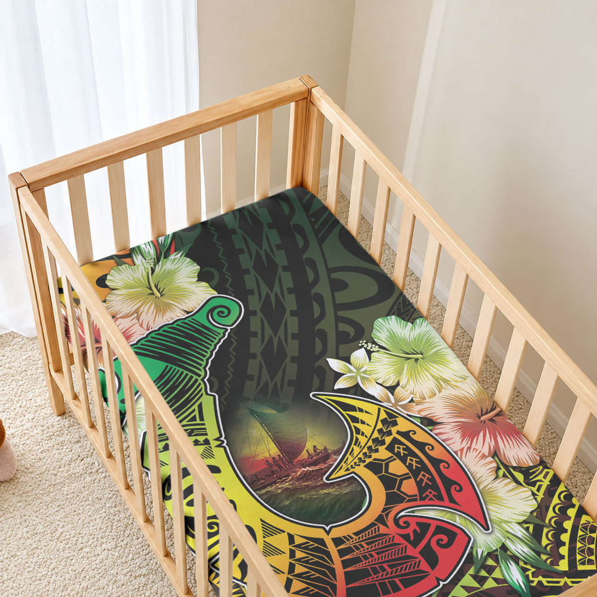 Hawaii Discoverers Day Baby Bed Cover Polynesian Fish Hook With Hibiscus Reggae LT05 - Polynesian Pride