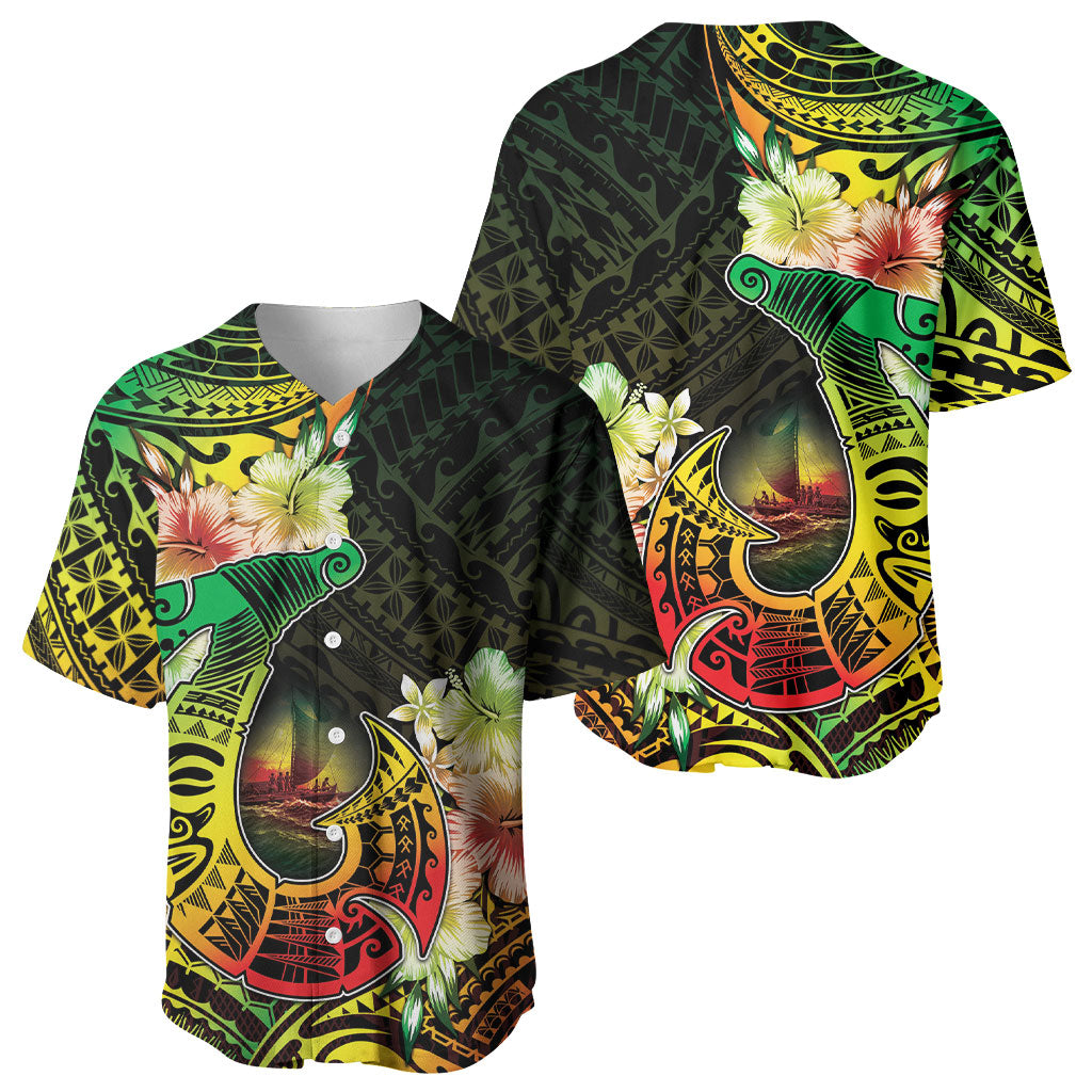 Hawaii Discoverers Day Baseball Jersey Polynesian Fish Hook With Hibiscus Reggae