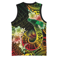 Hawaii Discoverers Day Basketball Jersey Polynesian Fish Hook With Hibiscus Reggae LT05 - Polynesian Pride