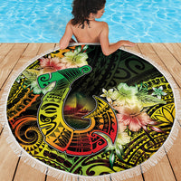 Hawaii Discoverers Day Beach Blanket Polynesian Fish Hook With Hibiscus Reggae