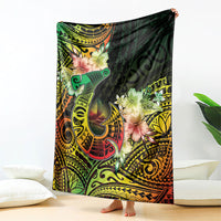 Hawaii Discoverers Day Blanket Polynesian Fish Hook With Hibiscus Reggae