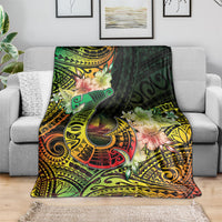 Hawaii Discoverers Day Blanket Polynesian Fish Hook With Hibiscus Reggae