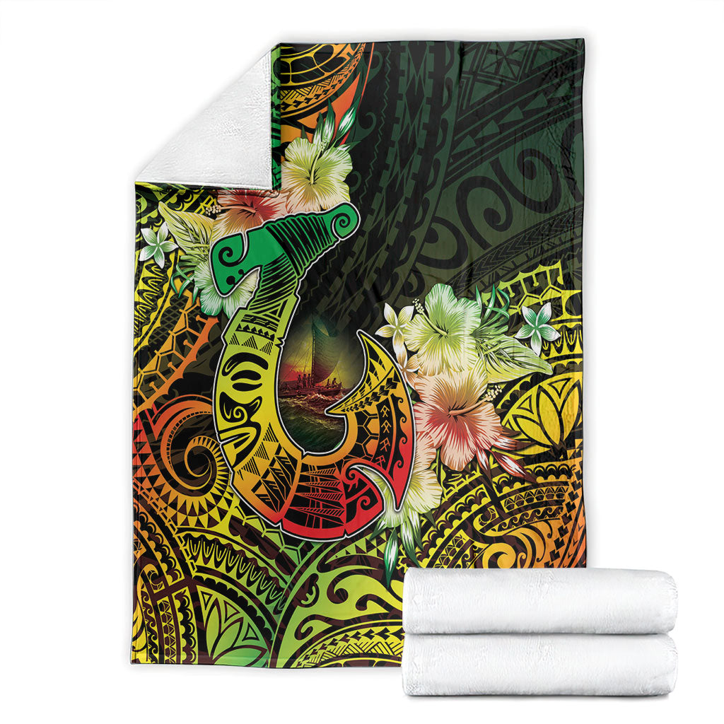 Hawaii Discoverers Day Blanket Polynesian Fish Hook With Hibiscus Reggae