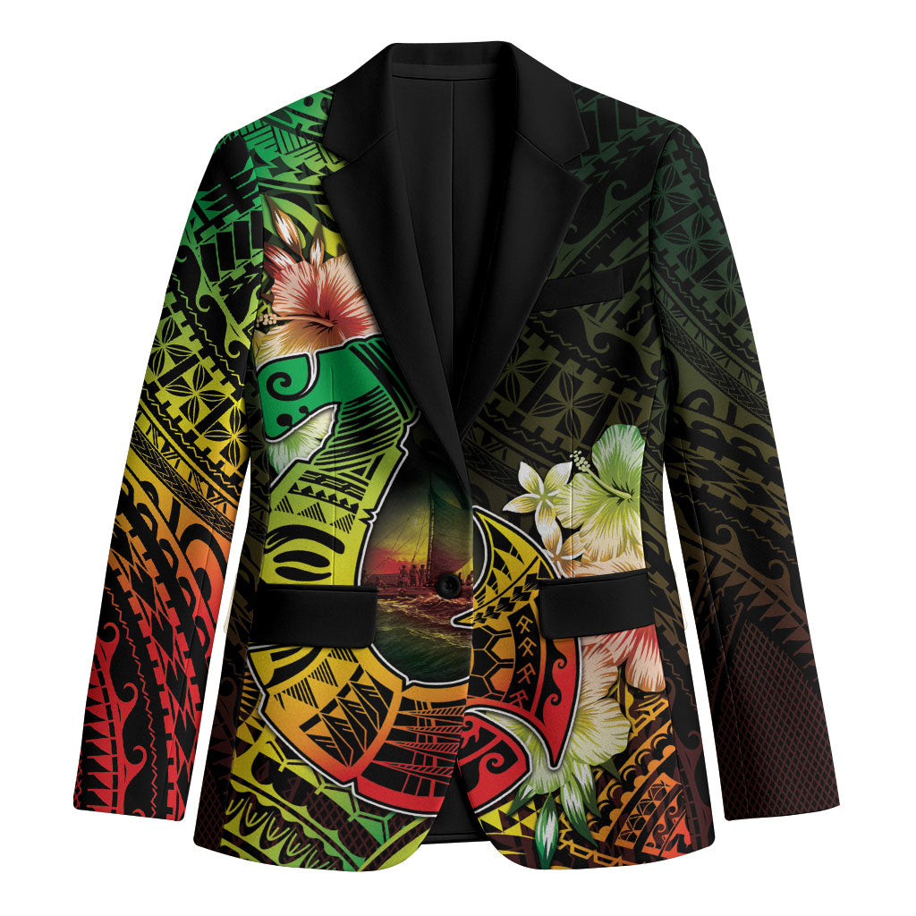 Hawaii Discoverers Day Blazer Polynesian Fish Hook With Hibiscus Reggae
