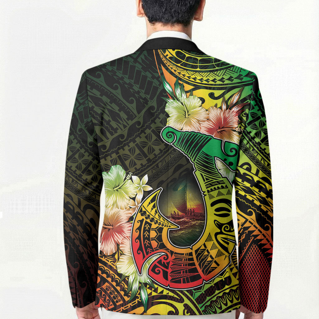 Hawaii Discoverers Day Blazer Polynesian Fish Hook With Hibiscus Reggae