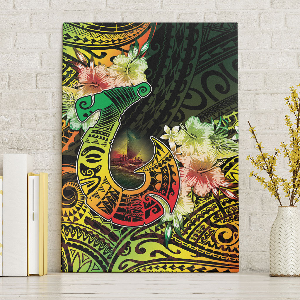 Hawaii Discoverers Day Canvas Wall Art Polynesian Fish Hook With Hibiscus Reggae LT05 Without Frame Reggae - Polynesian Pride