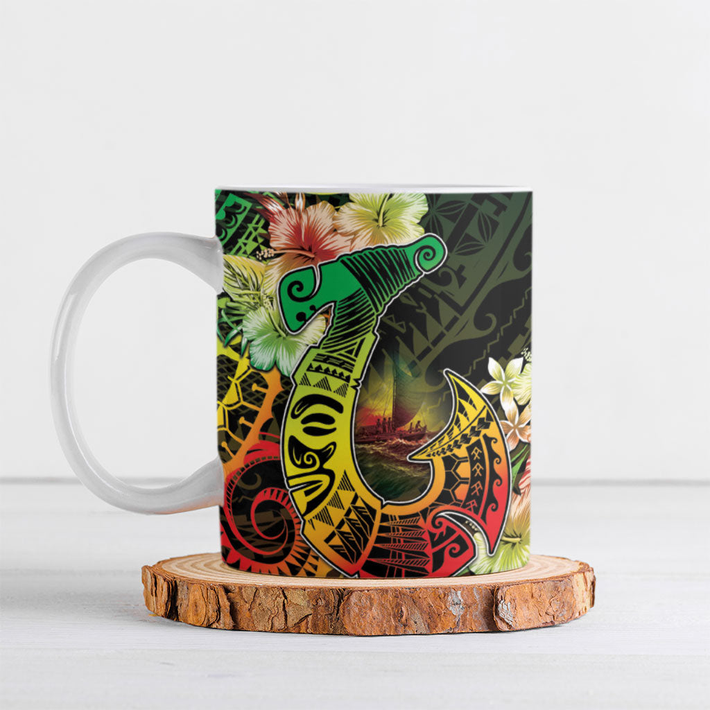 Hawaii Discoverers Day Ceramic Mug Polynesian Fish Hook With Hibiscus Reggae LT05 Reggae - Polynesian Pride