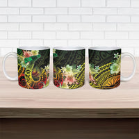 Hawaii Discoverers Day Ceramic Mug Polynesian Fish Hook With Hibiscus Reggae