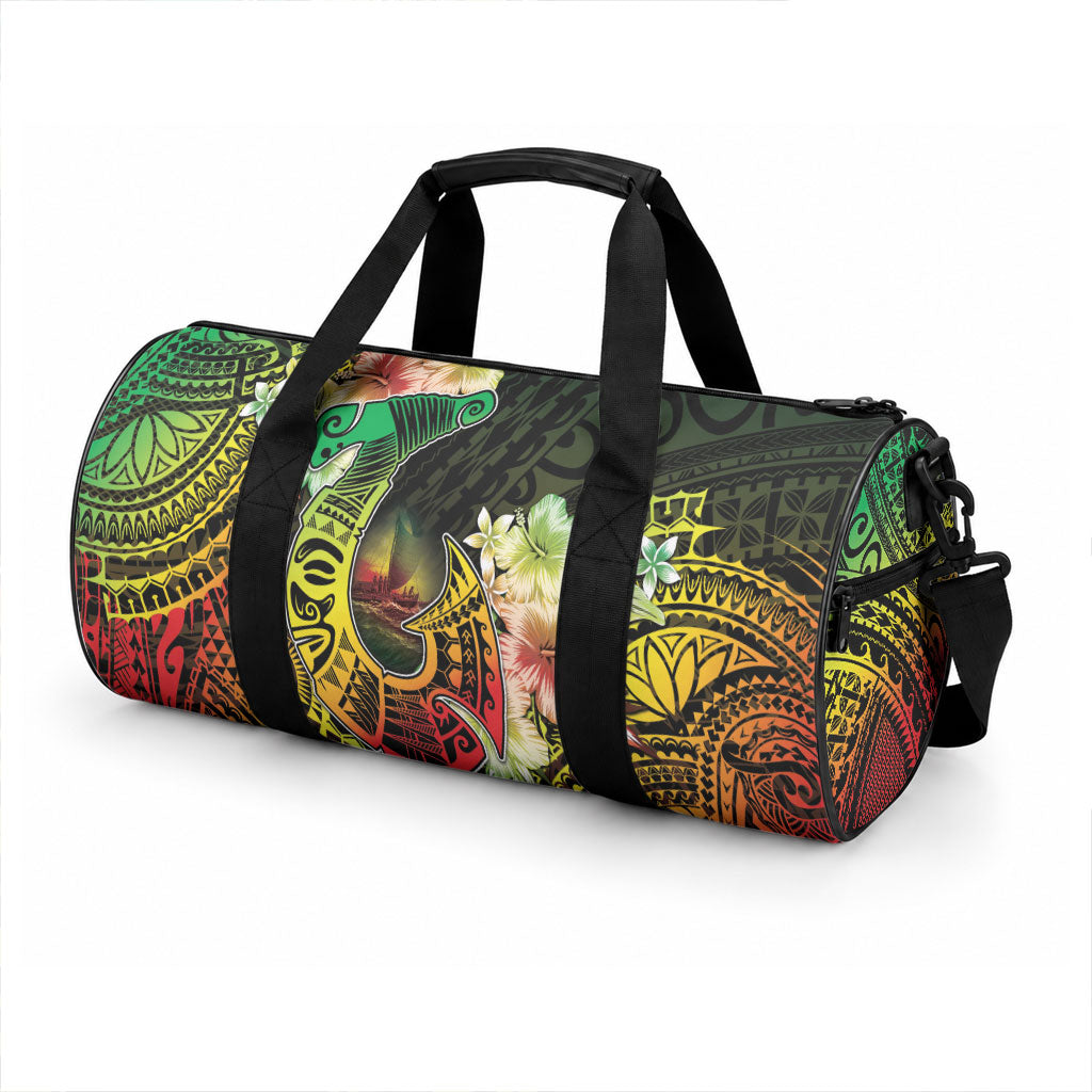 Hawaii Discoverers Day Duffle Bag Polynesian Fish Hook With Hibiscus Reggae