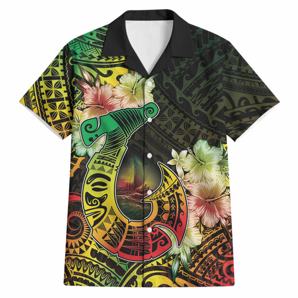 Hawaii Discoverers Day Hawaiian Shirt Polynesian Fish Hook With Hibiscus Reggae LT05 Reggae - Polynesian Pride