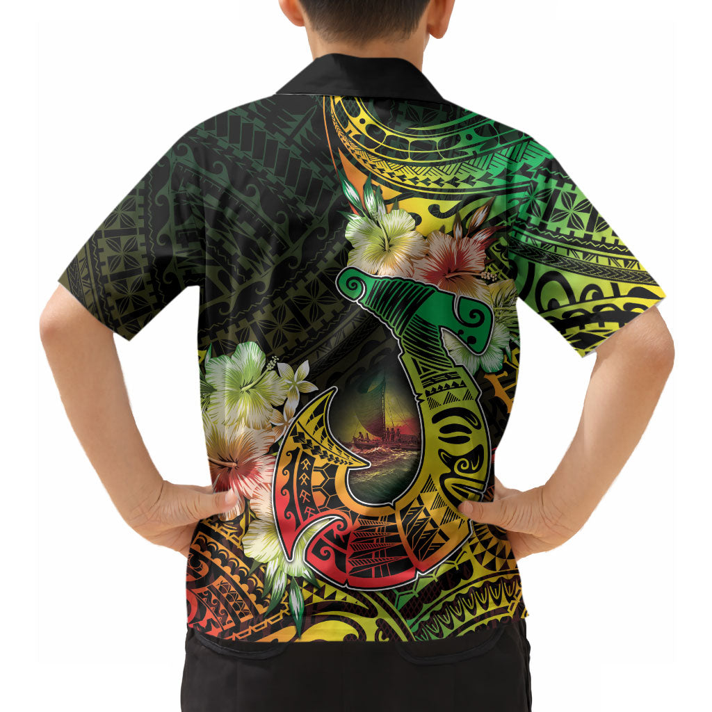 Hawaii Discoverers Day Hawaiian Shirt Polynesian Fish Hook With Hibiscus Reggae LT05 - Polynesian Pride