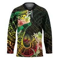 Hawaii Discoverers Day Hockey Jersey Polynesian Fish Hook With Hibiscus Reggae LT05 Unisex Reggae - Polynesian Pride