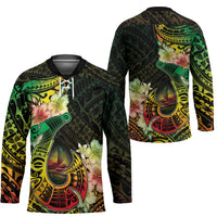Hawaii Discoverers Day Hockey Jersey Polynesian Fish Hook With Hibiscus Reggae LT05 - Polynesian Pride