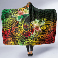 Hawaii Discoverers Day Hooded Blanket Polynesian Fish Hook With Hibiscus Reggae LT05 One Size Reggae - Polynesian Pride