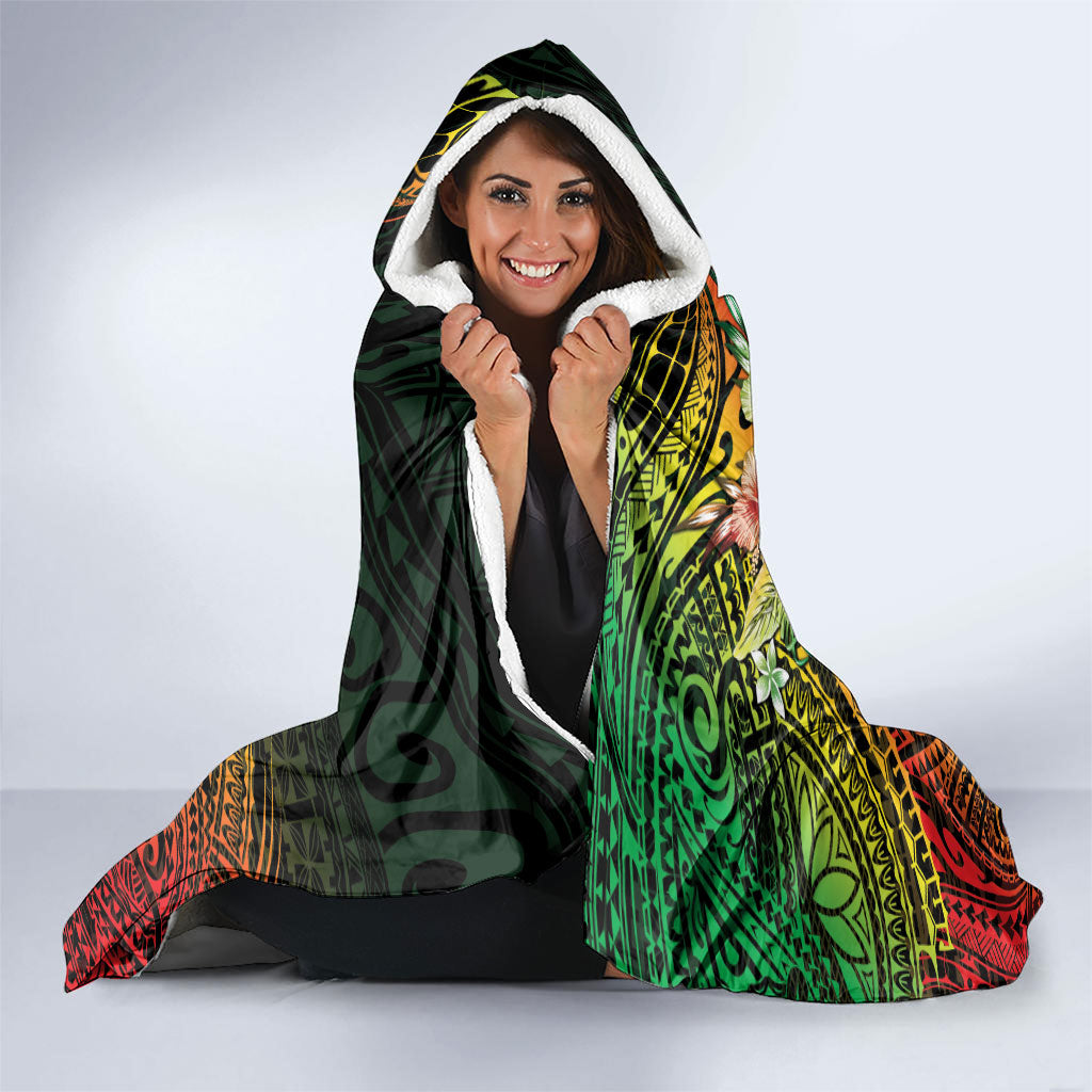 Hawaii Discoverers Day Hooded Blanket Polynesian Fish Hook With Hibiscus Reggae LT05 - Polynesian Pride