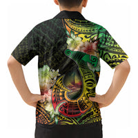 Hawaii Discoverers Day Kid Hawaiian Shirt Polynesian Fish Hook With Hibiscus Reggae