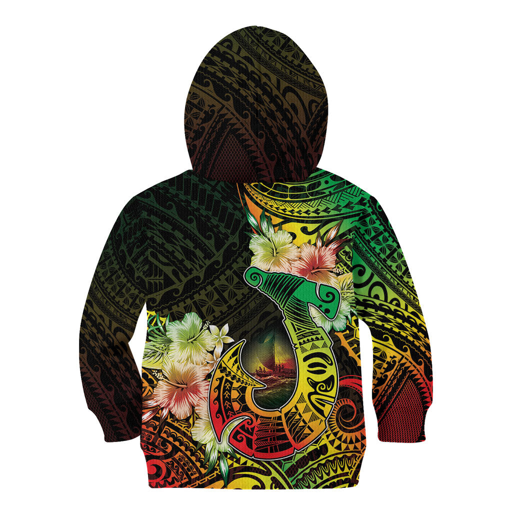 Hawaii Discoverers Day Kid Hoodie Polynesian Fish Hook With Hibiscus Reggae LT05 - Polynesian Pride