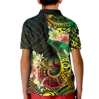 Hawaii Discoverers Day Kid Polo Shirt Polynesian Fish Hook With Hibiscus Reggae