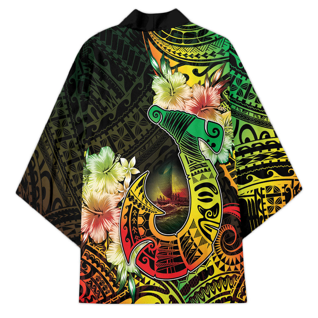 Hawaii Discoverers Day Kimono Polynesian Fish Hook With Hibiscus Reggae