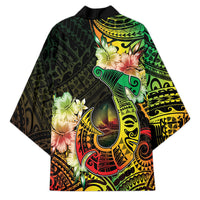 Hawaii Discoverers Day Kimono Polynesian Fish Hook With Hibiscus Reggae