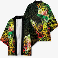 Hawaii Discoverers Day Kimono Polynesian Fish Hook With Hibiscus Reggae