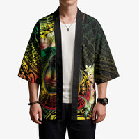 Hawaii Discoverers Day Kimono Polynesian Fish Hook With Hibiscus Reggae