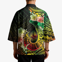 Hawaii Discoverers Day Kimono Polynesian Fish Hook With Hibiscus Reggae