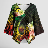 Hawaii Discoverers Day Kimono Sleeve Blouse Polynesian Fish Hook With Hibiscus Reggae LT05 Female Reggae - Polynesian Pride