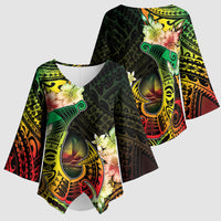 Hawaii Discoverers Day Kimono Sleeve Blouse Polynesian Fish Hook With Hibiscus Reggae LT05 - Polynesian Pride