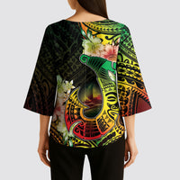 Hawaii Discoverers Day Kimono Sleeve Blouse Polynesian Fish Hook With Hibiscus Reggae LT05 - Polynesian Pride