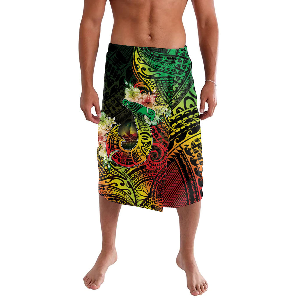 Hawaii Discoverers Day Lavalava Polynesian Fish Hook With Hibiscus Reggae LT05 Reggae - Polynesian Pride
