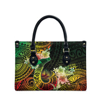 Hawaii Discoverers Day Leather Bag Polynesian Fish Hook With Hibiscus Reggae