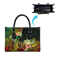 Hawaii Discoverers Day Leather Bag Polynesian Fish Hook With Hibiscus Reggae