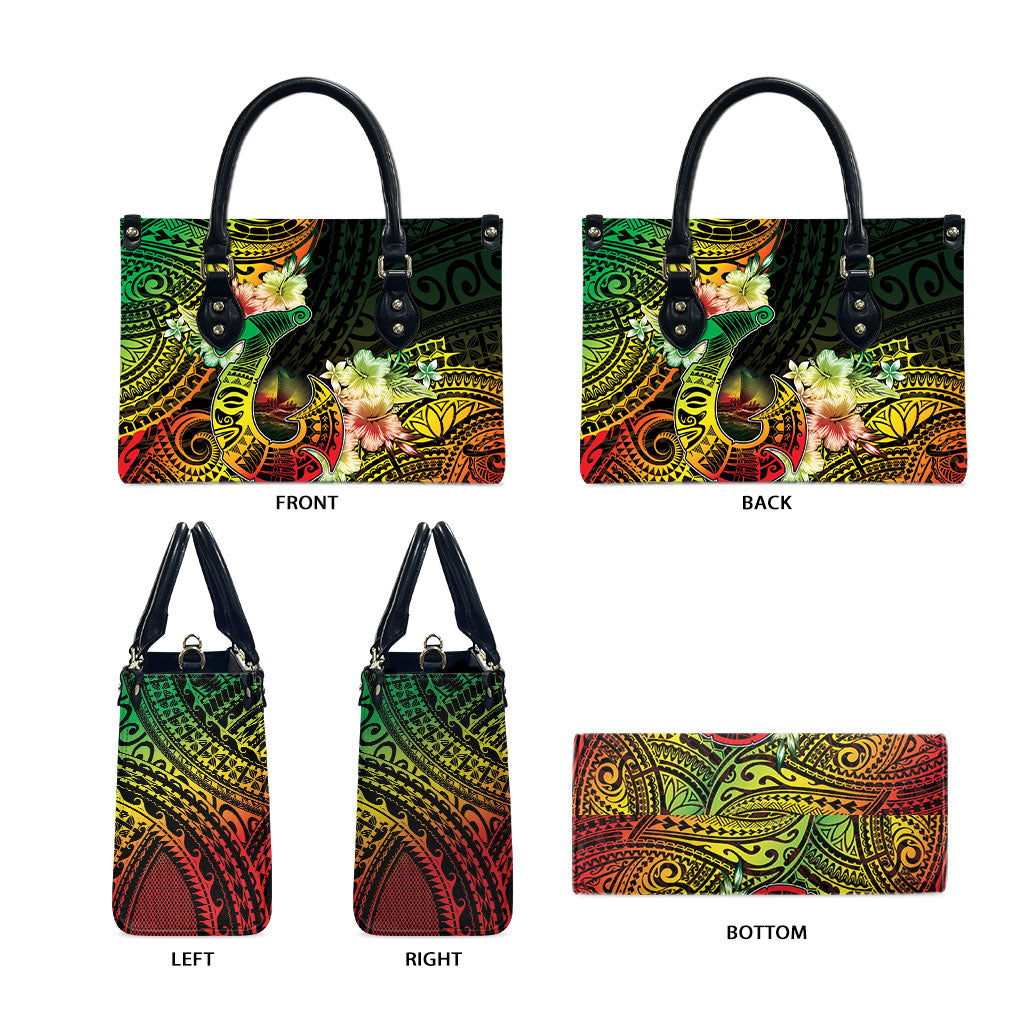 Hawaii Discoverers Day Leather Bag Polynesian Fish Hook With Hibiscus Reggae