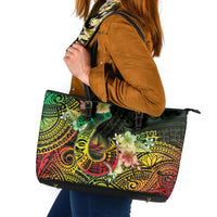 Hawaii Discoverers Day Leather Tote Bag Polynesian Fish Hook With Hibiscus Reggae