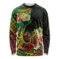 Hawaii Discoverers Day Long Sleeve Shirt Polynesian Fish Hook With Hibiscus Reggae