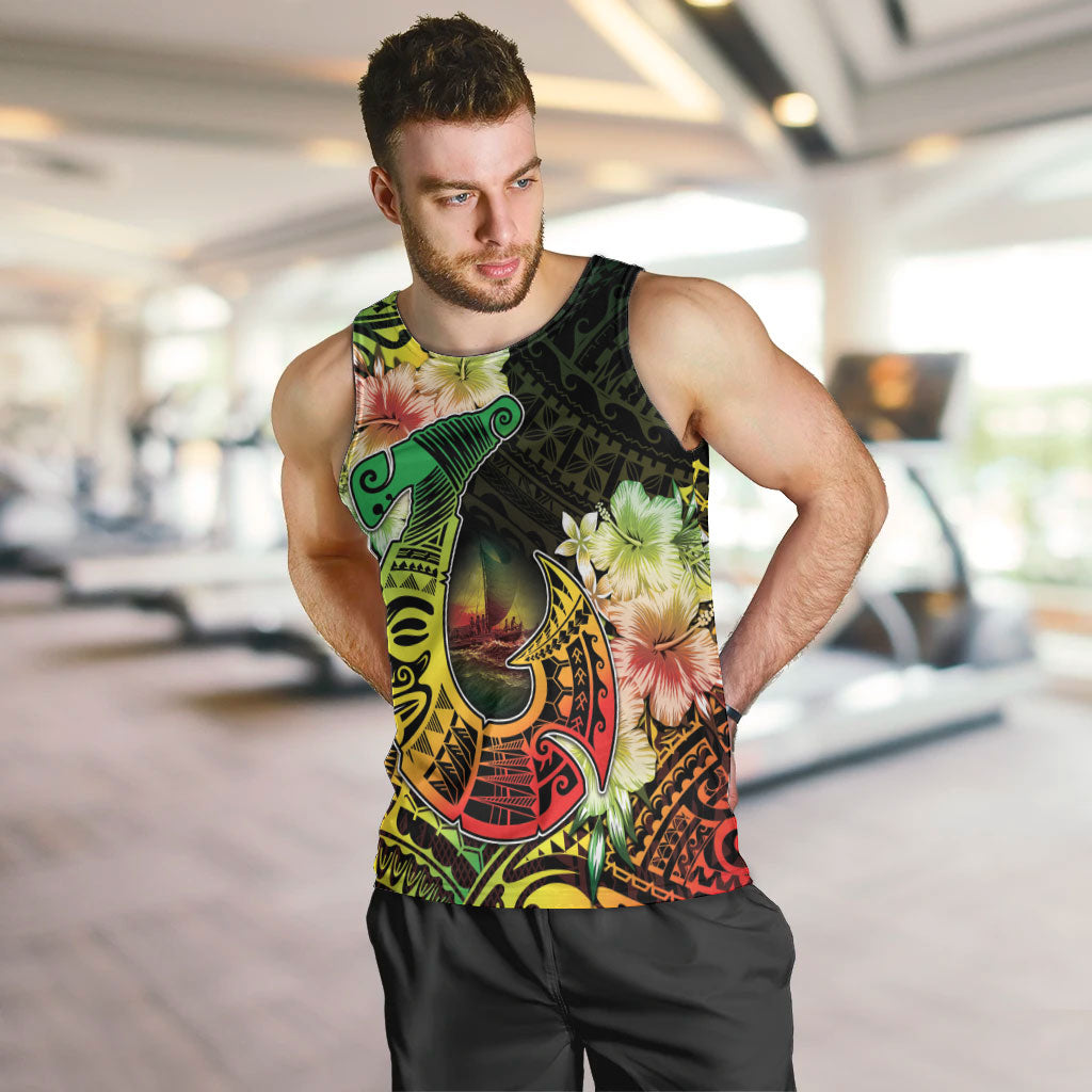 Hawaii Discoverers Day Men Tank Top Polynesian Fish Hook With Hibiscus Reggae LT05 Reggae - Polynesian Pride