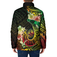 Hawaii Discoverers Day Padded Jacket Polynesian Fish Hook With Hibiscus Reggae