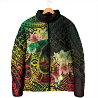 Hawaii Discoverers Day Padded Jacket Polynesian Fish Hook With Hibiscus Reggae