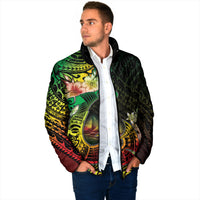 Hawaii Discoverers Day Padded Jacket Polynesian Fish Hook With Hibiscus Reggae